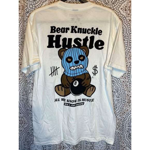 Bear Knuckle Hustle Graphic T-Shirt Size M By Riot Society - Picture 3 of 10
